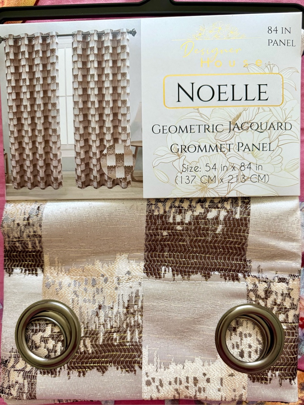 Noelle Geometric Jacquard Grommet Panel in Beige and Brown